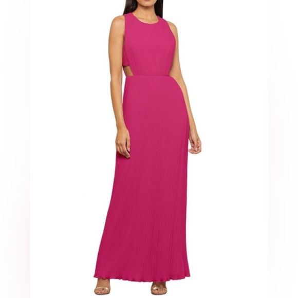 BCBGMaxAzria Dresses & Skirts - BCBGMaxAzria Raven Pleated Cutout Back Column Gown Beetroot Hot Pink Size 14 EUC